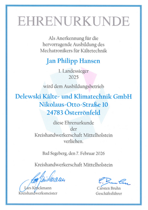 Ehrenurkunde Jan Philipp Hansen